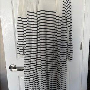 CAbi Black and White Striped Cardigan